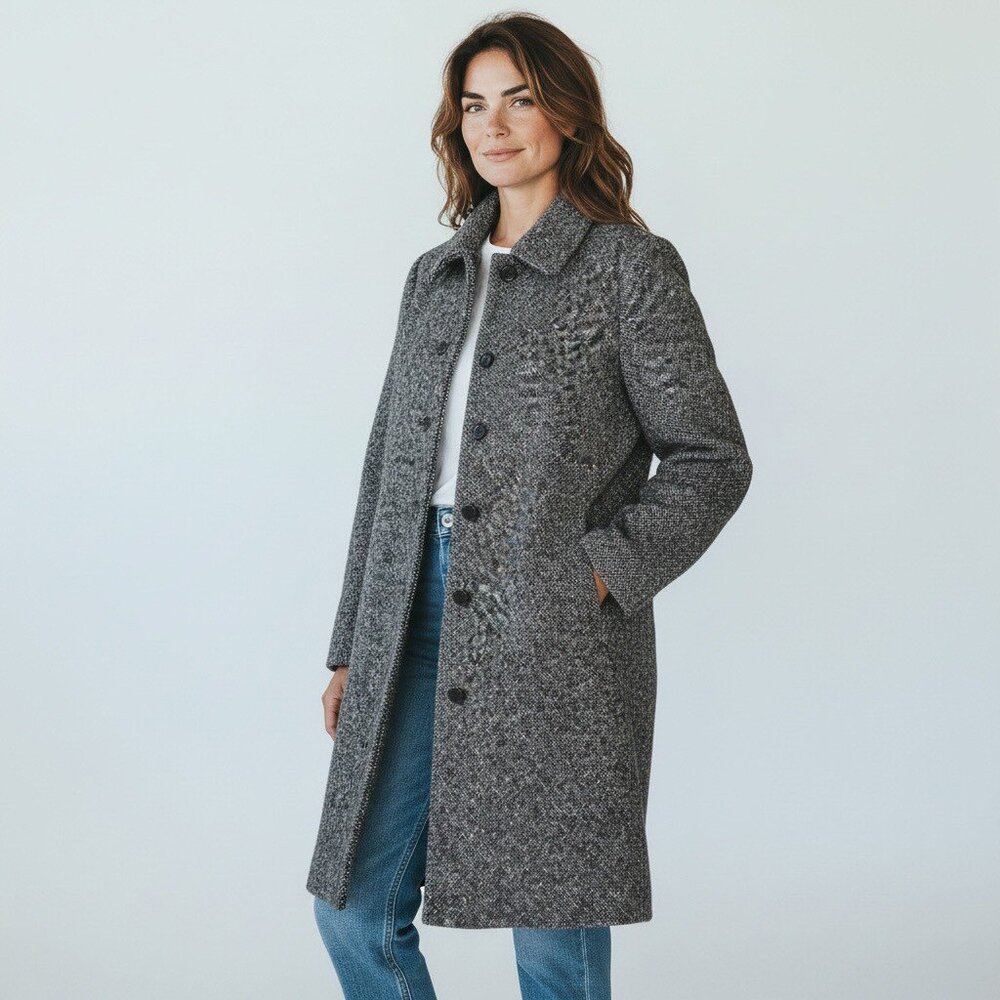 Levine Classics Women's Size 12 Wool Blend Overcoat Coat Jacket Black & White